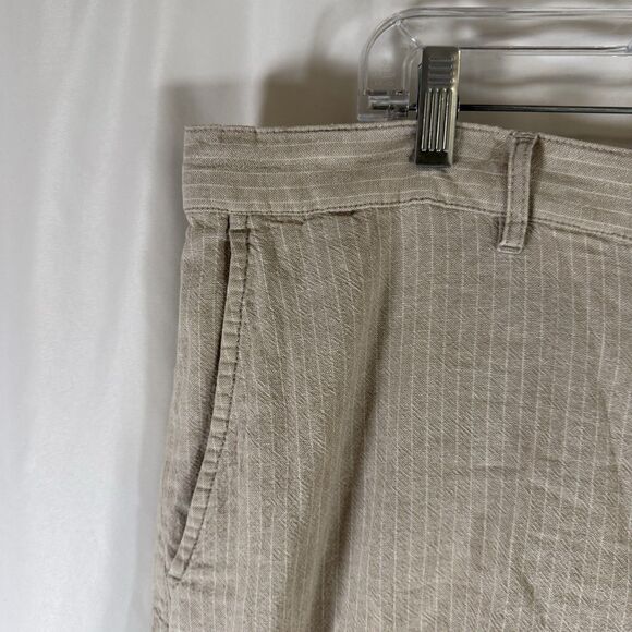 Jos A Bank Linen Blend Shorts Mens 42 Beige Striped Chino Lightweight Button Zip - Picture 2 of 8